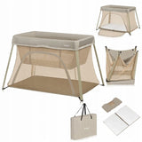 Patut multifunctional, Lionelo, Alice, 3 in 1, 2 trepte de inaltime pentru saltea, Pliabil, Material rezistent Oxford 300D, Cu iesire laterala, Geanta de transport, Pana 15 kg, 0 luni+, 104×70×74 cm, Bej