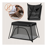 Patut multifunctional, Lionelo, Alice, 3 in 1, 2 trepte de inaltime pentru saltea, Pliabil, Material rezistent Oxford 300D, Cu iesire laterala, Geanta de transport, Pana 15 kg, 0 luni+, 104×70×74 cm, Negru
