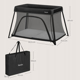Patut multifunctional, Lionelo, Alice, 3 in 1, 2 trepte de inaltime pentru saltea, Pliabil, Material rezistent Oxford 300D, Cu iesire laterala, Geanta de transport, Pana 15 kg, 0 luni+, 104×70×74 cm, Negru
