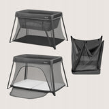 Patut multifunctional, Lionelo, Alice, 3 in 1, 2 trepte de inaltime pentru saltea, Pliabil, Material rezistent Oxford 300D, Cu iesire laterala, Geanta de transport, Pana 15 kg, 0 luni+, 104×70×74 cm, Gri