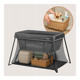 Patut multifunctional, Lionelo, Alice, 3 in 1, 2 trepte de inaltime pentru saltea, Pliabil, Material rezistent Oxford 300D, Cu iesire laterala, Geanta de transport, Pana 15 kg, 0 luni+, 104×70×74 cm, Gri