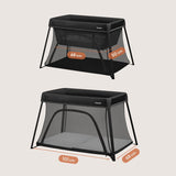 Patut multifunctional, Lionelo, Alice, 3 in 1, 2 trepte de inaltime pentru saltea, Pliabil, Material rezistent Oxford 300D, Cu iesire laterala, Geanta de transport, Pana 15 kg, 0 luni+, 104×70×74 cm, Negru