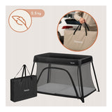 Patut multifunctional, Lionelo, Alice, 3 in 1, 2 trepte de inaltime pentru saltea, Pliabil, Material rezistent Oxford 300D, Cu iesire laterala, Geanta de transport, Pana 15 kg, 0 luni+, 104×70×74 cm, Negru