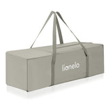 Patut pliant multifunctional, Lionelo, Ellen, Cu laterala culisanta, Nivel suplimentar, Intrare laterala cu fermoar, 2 roti, Saltea pliabila si geanta de transport incluse, 0- 36 luni, Pana la 15 kg, 120x60 cm, Conform cu EN 716, Bej