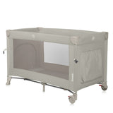 Patut pliant multifunctional, Lionelo, Ellen, Cu laterala culisanta, Nivel suplimentar, Intrare laterala cu fermoar, 2 roti, Saltea pliabila si geanta de transport incluse, 0- 36 luni, Pana la 15 kg, 120x60 cm, Conform cu EN 716, Bej