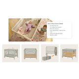 Patut pliant multifunctional, Lionelo, Ellen, Cu laterala culisanta, Nivel suplimentar, Intrare laterala cu fermoar, 2 roti, Saltea pliabila si geanta de transport incluse, 0- 36 luni, Pana la 15 kg, 120x60 cm, Conform cu EN 716, Bej