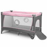 Patut pliant, Lionelo, Flower, Cu doua nivele, Cu arcada, Geanta transport, Masuta de infasat, Bara cu jucarii, Fereastra laterala, 120x60 cm, Conform cu standardele europeane de securitate EN 716 si EN12221, Roz, Resigilat