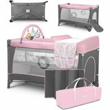 Patut pliant, Lionelo, Flower, Cu doua nivele, Cu arcada, Geanta transport, Masuta de infasat, Bara cu jucarii, Fereastra laterala, 120x60 cm, Conform cu standardele europeane de securitate EN 716 si EN12221, Roz, Resigilat