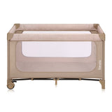 Patut pliant, Lionelo, Jasmin Easy Fold, Pana la 15 kg, Usor de pliat, Cu doua nivele, Cu saltea ergonomica T25, Cu intrare laterala cu fermoar, 2 roti cu frana, 123 x 67 cm, Conform cu EN 716, 0-36 luni, Bej