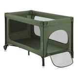 Patut pliant, Lionelo, Jasmin Easy Fold, Pana la 15 kg, Usor de pliat, Cu doua nivele, Cu saltea ergonomica T25, Cu intrare laterala cu fermoar, 2 roti cu frana, 123 x 67 cm, Conform cu EN 716, 0-36 luni, Verde