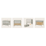 Patut pliant, Lionelo, Laura, 102 x 74 cm, Cu doua nivele, Functie de tarc, Cu roti, Include salteluta si geanta de transport, Pereti din plasa, Deschidere laterala, Pana la 15 kg, 0 luni +, Bej