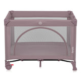Patut pliant, Lionelo, Laura, 102 x 74 cm, Cu doua nivele, Functie de tarc, Cu roti, Include salteluta si geanta de transport, Pereti din plasa, Deschidere laterala, Pana la 15 kg, 0 luni +, Roz