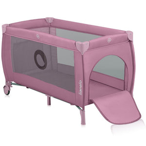 Patut pliant, Lionelo, Stefi Plus, Cu doua nivele, Cu intrare laterala cu fermoar, 2 roti, 120 x 60 cm, Conform cu standardul european de securitate EN 716, Roz