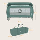 Patut pliant, Lionelo, Stefi Plus, Cu doua nivele, Cu intrare laterala cu fermoar, 2 roti, 120 x 60 cm, Conform cu standardul european de securitate EN 716, Verde Olive