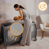 Patut pliant, Lionelo, Stefi Plus, Cu doua nivele, Cu intrare laterala cu fermoar, 2 roti, 120 x 60 cm, Conform cu standardul european de securitate EN 716, Verde Olive