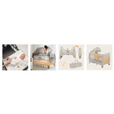 Patut pliant, Lionelo, Sven Plus, 120x60 cm, Cu doua nivele, Cu arcada jucarii, masuta de infasat, vibratii, melodii, conform cu standardele europeane de securitate EN716 si EN12221, Bej Latte