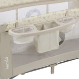 Patut pliant, Lionelo, Sven Plus, 120x60 cm, Cu doua nivele, Cu arcada jucarii, masuta de infasat, vibratii, melodii, conform cu standardele europeane de securitate EN716 si EN12221, Bej Latte