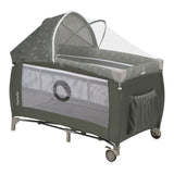 Patut pliant, Lionelo, Sven Plus, 120x60 cm, Cu doua nivele, Cu arcada jucarii, masuta de infasat, vibratii, melodii, conform cu standardele europeane de securitate EN716 si EN12221, Bej Olive