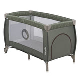Patut pliant, Lionelo, Sven Plus, 120x60 cm, Cu doua nivele, Cu arcada jucarii, masuta de infasat, vibratii, melodii, conform cu standardele europeane de securitate EN716 si EN12221, Bej Olive