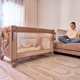 Patut pliant multifunctional, Lionelo, Ellen, Cu laterala culisanta, Nivel suplimentar, Intrare laterala cu fermoar, 2 roti, Saltea pliabila si geanta de transport incluse, 0- 36 luni, Pana la 15 kg, 120x60 cm, Conform cu EN 716, Negru