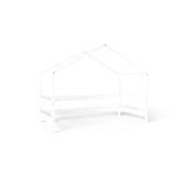 Patut tip casuta din lemn junior, 160x80 cm, Din lemn certificat FSC, Transformabil in casuta de joaca, Cu bariera de protectie, In stil scandinav, Alb, YappyKids, YappyHytte Bed