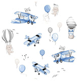 Perna pentru alaptat, MimiNu, Din bumbac certificat Oeko Tex Standard 100, Cu husa detasabila, Cu fermoar securizat, Circumferinta 155 cm, Blue Plane