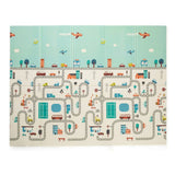 Covoras de joaca, Petite&Mars, Reversibil, Include geanta pentru transport, Pliabil si impermeabil, Non-toxic, 197 x 147 x 1 cm, Oras, 0 luni+, Multicolor