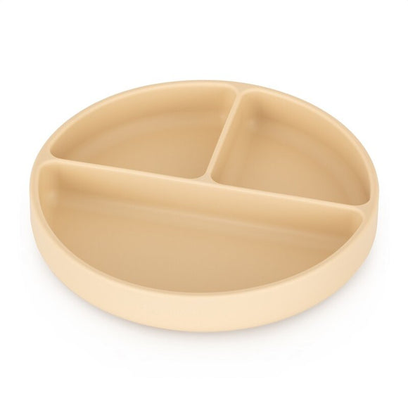 Farfurie compartimentata, Petite&Mars, Take&Match, Rotunda, Cu ventuza si 3 compartimente, Silicon, Fara BPA, 500 ml, 6 luni+, Bej
