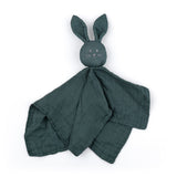Jucarie interactiva, Petite&Mars, Iepurasul Hugo, Din muselina de bambus, Cu sunet, Conform standardului de securitate Oeko-tex 100 34 x 30 cm, 0 luni+, Verde inchis