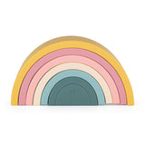 Jucarie pentru stivuire, Petite&Mars, Curcubeu, 14x7.5x5 cm, Silicon, Fara BPA, 6 piese, 12 luni+, Galben