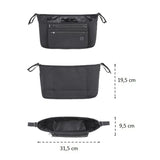 Organizator carucior, Petite&Mars, Cu buzunar frontal detasabil, Dimensiune universala, 31.5x19.5x9.5 cm, Atasare usoara cu Velcro, Negru