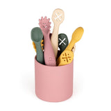 Set 3 lingurite, Petite&Mars, Diverse forme, Pentru supa, paste, alimente usoare, Dezvolta simturile si abilitatile senzoriale, Silicon, Fara BPA, 6 luni+, Bej