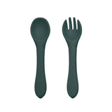 Set de hranire, Petite&Mars, Cu farfurie, Bol si tacamuri, Din silicon fara BFA, Verde inchis
