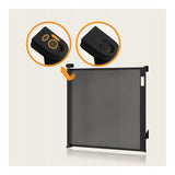 Poarta de siguranta, Lionelo, Thea, Cu suruburi, Textila, Retractabila, Mecanism dublu de blocare, Montaj universal, 80x140 cm, Conform cu standardul european de securitate EN1930, Negru