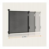 Poarta de siguranta, Lionelo, Thea, Cu suruburi, Textila, Retractabila, Mecanism dublu de blocare, Montaj universal, 80x140 cm, Conform cu standardul european de securitate EN1930, Negru