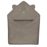 Prosop de baie, Lionelo, Cu gluga, Din muselina, 100% bumbac, 80x80 cm, Absorbtie eficienta, Bej inchis