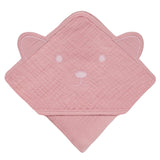 Prosop de baie, Lionelo, Cu gluga, Din muselina, 100% bumbac, 80x80 cm, Absorbtie eficienta, Roz