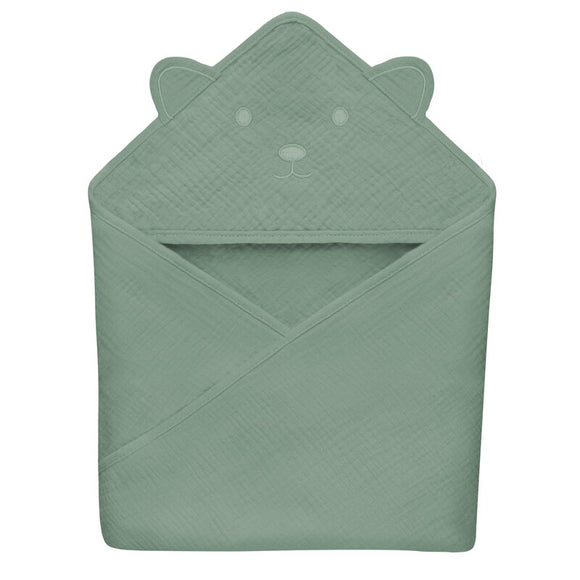 Prosop de baie, Lionelo, Cu gluga, Din muselina, 100% bumbac, 80x80 cm, Absorbtie eficienta, Verde