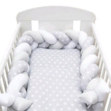 Protectie laterala, New Baby, Pentru patut, Tip Bumper impletit, Din bumbac, Din materiale certificate Oeko Tex Standard 100, Lungime 225 cm, Stars grey/white
