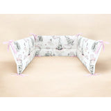 Aparatoare pentru patut, Qmini, Din bumbac certificat Oeko Tex Standard 100, 210x30 cm, Cu panglici, Elephants on Rainbow Pink