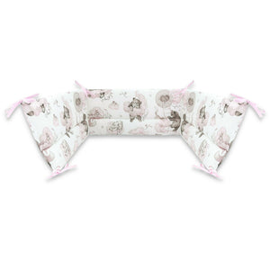 Aparatoare pentru patut, Qmini, Din bumbac certificat Oeko Tex Standard 100, 210x30 cm, Cu panglici, Teddy Bear and Friends Pink