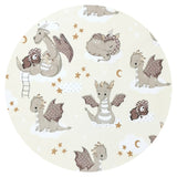 Cearceaf cu elastic, Qmini, Pentru patut 120X60 cm, Din bumbac certificat Oeko Tex Standard 100, Dragons Beige