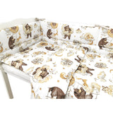 Lenjerie patut 3 piese, Qmini, Pentru patut 120x60 cm, Cu protectie laterala, Din bumbac certificat Oeko Tex Standard 100, Teddy Bear and Friends Beige