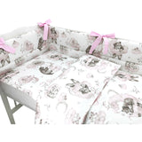Lenjerie patut 3 piese, Qmini, Pentru patut 120x60 cm, Cu protectie laterala, Din bumbac certificat Oeko Tex Standard 100, Teddy Bear and Friends Pink