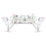 Lenjerie patut 3 piese, Qmini, Pentru patut 140x70 cm, Cu protectie laterala, Din bumbac certificat Oeko Tex Standard 100, Elephants on Rainbow Pink