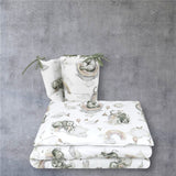 Lenjerie patut 3 piese, Qmini, Pentru patut 120x60 cm, Cu protectie laterala, Din bumbac certificat Oeko Tex Standard 100, Elephants on Rainbow