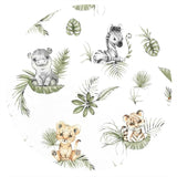 Lenjerie patut 3 piese, Qmini, Pentru patut 140x70 cm, Cu protectie laterala, Din bumbac certificat Oeko Tex Standard 100, Safari