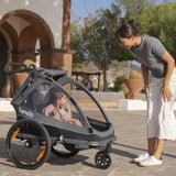 Carucior si remorca de bicicleta, Lionelo, Cama, Multifunctional, Pentru 1 sau 2 copii, Cu sistem de absorbtie a socurilor SIQ, Geamuri cu protectie solara, Negru
