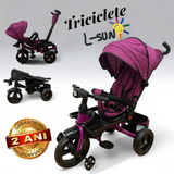 Tricicleta L-Sun SL02, cu pozitie de somn, scaun rotativ si muzica distractiva, culoare MOV