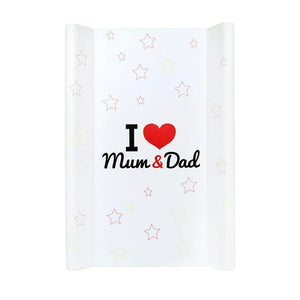Saltea de infasat, New Baby, I love mum and dad, 50x70, Din material plastic rezistent la apa, Fara substante nocive, 0 luni+, White